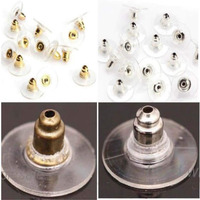 Diy Crafts Pack Of 100., Gold Silver + Clear, Pairs Bullet Clutch Earring Backs With Pad Earring Safety Backs (Sil (Pack Of 100., Gold Silver + Clear)