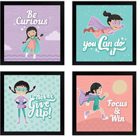 Chaka Chaundh Suitable Quotes Inspirational Quotes Wall Frames For Kids Room (23 Cm X 23 Cm X 4 Cm) Set Of 4 - Combo Pack - Composite Wood,Multicolor