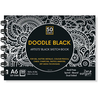 Zen Sangam Doodle Black Paper Sketchbook Drawing Note, A6 (Landscape) - 120Gsm - 50 Sheets (100 Pages) - Wiro Spiral Black Paper Sketch Book
