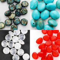 Itsy Bitsy Premiumtransparent Round Bead, Glassy Scarlet Oval Bead, Turquoise Oval Stone Bead, Turquoise Gold Marbled Bead | Craft And Jewellery Making Beads | Set Of 4- Each Pack 30G