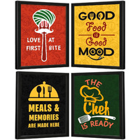 Chaka Chaundh Acrylic Restaurant Wall Posters - Kitchen Quotes Decor Framed - Dining Wall Hanging - Set Of 4 (14 X 11 Inches, Multicolor)