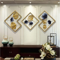 Dewogift Multicolor Decorative Metal Wall Art Decor Sculpture Set Of 3 For Living Room Bedroom Office Hallway Decoration | Gingko Leaf | Geometrical