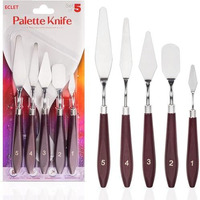 Eclet Palette Painting Knives - Set Of 5 Various Sizes & Shapes, Stainless Steel Scraper Spatula With Polished Brown Handle For Artist Canvas Oil Paint Mixing Colour(B)