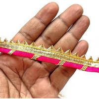 Adikala Gota Patti Piping Zari Cord Triangle Samosa Lace Border, 9 M Length, 1.8 Cm Width (Rani)