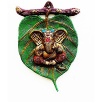 Craftvatika Leaf Ganesha Wall Hanging Ganesha On Pipal Leaf Wall Door Hanging Showpiece For Home Wall Decoration (21X14 Cm) (Multicolour)