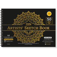 Zen Sangam Artists - A4 Spiral Sketchpad Drawing Notebook - 160 Gsm - Ultra Smooth Surface - 50 Sheets (100 Pages) - Size (21X29.7Cm) - Wiro Sketchbook