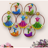 Anshika International Decorative Wall Art 7 Musicians Doll Circle With Led Light, Metal Ring Frames, Multicolour Traditional Lady Musicians -Size 30X24 Inch