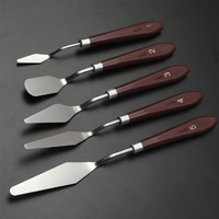Grandink Palette Painting Knives - Set Of 5 Various Sizes & Shapes, Stainless Steel Scraper Spatula With Polished Brown Handle For Artist Canvas Oil Paint Mixing Colour