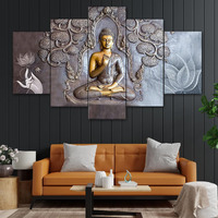 Perpetual Buddha 3D Scenery Wall Painting Set Of 5| Painting For Wall Decoration | Large Framed Wall Decor For Living Room, Office (75 X 43 Cm) K4D - Wood