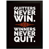 Interio Crafts Home Decor Synthetic Wood Motivational Quote Quitters Never Win Poster Frames(Synthetic Wood,Black,Frame Size :13"X10" Inches)
