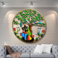 Rsn Vintage Metal Radha Krishna Cow With Led Light Wall Art Frame, Wall Hangings For Home Decoration, Wall Sculpture For Living Room, Wall Hanging Decorative Items (Size: 32X32 In)