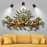 Rsn Metal Wall Art Iron Wall Hanging 7 Horse With Led Light Metal Frame Wall Dcor Entrance, Wall Hanging For Living Room, Wrought Iron, Wall Art Decor Hanging For Home Decoration Living Room, Bedroom, Home, Office, Hotel (Size: 46X27 In)