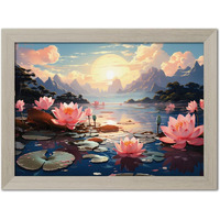 Tenorarts Lotus Photo Frame Vastu Positivity Abstract Art Framed Aesthetic Wall Painting With White Wooden Texture For Living Rooms Office Bedroom - Paintings/Wall Hangings (12Inches X 9Inches)