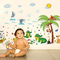 Jaamso Royals Cute Animal Tree Zoo Design Pvc Vinyl Self Adhesive Peel And Stick Home Decor And Wall Decor Wall Sticker (90 Cm X 60 Cm)