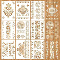 Mwoot 9Pcs Mandala Flower Stencils Kit, Reusable Drawing Painting Templates For Wood Wall Art Designs, Diy Butterfly Paint Templates For Painting On Kitchen Floor Scrapbooking Decoration (28X21Cm)