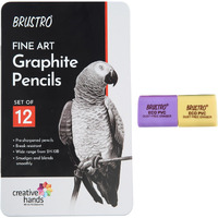 Brustro Artists Fineart Graphite Pencils, Set Of 12 (10B-2H) | With Eco Pvc Dust Free Eraser (Pack Of 2) | Ideal For Drawing,Sketching,Mandala,Shading,Artwork, Artists, Professionals.
