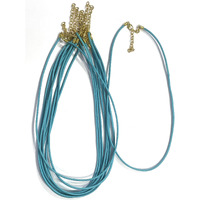 Omx 2Mm Thick Waxed Cotton 43Cm/17 Necklace Chain With Lobster Claw Clasp For Pendants And Jewelry Charms Making. (Total - 10 Pc With Golden Metal, Turqoise Blue)