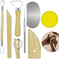 Oytra Pottery Sculpting Tools 8 Pcs/Set Steel Modeling Wooden Handle Tool For Clay Ceramic Dough Carving Shaping Terracotta Art And Craft For Beginners Artists Professionals Hobbiysts