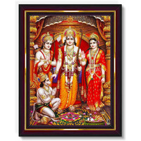 Pavan Photo Laminations Ram Darbar Lord Shri Rama Sita Parivar Family Wall Painting Framed Home Decor (Wood,Matte,Brown,Big Size,10 X 12 Inch) B741M