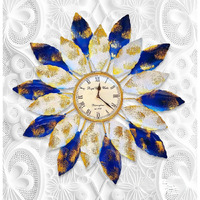 Anshika International Metal Wall Hanging Flower Watch Blue And White Wall Sculpture Metal Centre Piece Decoration Art Beautiful Watch Flower For Home, Office, Hotel Wall Decoration Size - 29Inch
