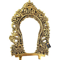 Two Moustaches Ethnic Carved Peacock Design Brass Prabhavali Frame Wall Hanging