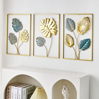 Framing Hub - Metal Modern Set Of 3 Leaf Wall Art Frame For Home/Office/Living Room/Bedroom/Caf | Wall Sculpture | Multicolor | 11.77X0.31X17.28 Inch