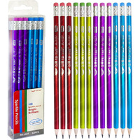 Funblast Sparkle Pencils Set For Kids, Stylish Pencil Set With Eraser Topper For Boys And Girls, Stationary Kit For School, Kawaii Pencils, Pencil Set For Return Gift (Pack Of 12 Pcs), Ink Black