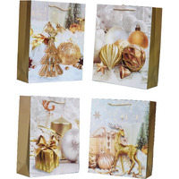 Sgmart 3D Multi Design Merry Christmas Tote Gift Paper Bag For Christmas Snack Clothing Present Box Packaging Xmas Gifts Party Bag (Set Of 4)