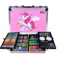 Alokik 145 Pieces Pink Unicorn Drawing Color Kit Sketch Colour Pencil Set Shading Crayons Oil Pastels Colour Set Watercolor Cakes Paint Brush Sharpener Eraser Stationary Art Supplies For Artist