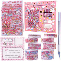 Toyshine Cute Unicorn Washi Tape Set 8 Rolls, 10 Stickers, 1 Notepad, 1 Cutting Tool, Decorative Masking Tapes For Arts, Diy Crafts, Journals, Planners, Scrapbook, Wrapping