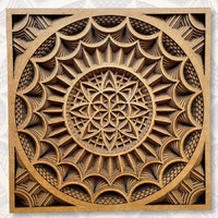 Gloridec Wooden 3D Laser Cut Decorative Mandala Wall Decor | Decorative Multi Layered Rectangle Mandala Wall Art, Living Room Wall Hanging (18" X 18" Inch)