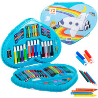 Wishkey 72 Pieces Art Set For Kids With Case, Space Theme All In One Art And Craft Supplies Kit For Drawing And Painting With Crayons, Color Pencils, Paint Brush, Sketch Pen (Pack Of 1, Blue)