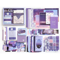 Mgnlr Vintage Aesthetic Scrapbook Kit(346Pcs) Scrapbooking Supplies Kit With Bullet Junk Journal,Stationery,A6 Grid Notebook With Graph Ruled Page Diy Journaling (Purple Scrapbook), Paper