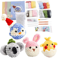 Hasthip 4Pcs Diy Crochet Kit Set Cartoon Chenille Animals Crochet Stuffed Animal Kit Stuffed Toy Desk Decor Keychain Pendent Starter Crochet Cute Diy Cartoon Crocheting Kit Diy Gift For Kids, Adults