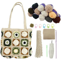 Hasthip Diy Camellia Crochet Bag Material Kit With Magnetic Buckle Crochet Handbag Tote Camellia Pattern Handbag Material Kit With Yarn, Crochet Hooks, Lining Pouch, Step By Step Tutorial, 28X25Cm