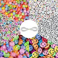 Indikonb 1050 Alphabet(3 Types),350 Heart Design Beads,And 40 Smile Beads(2 Types)|Beads For Jewelry Art And Craft|Letter And Emoticon Beads For Jewellery,Bracelet Making,Multicolor