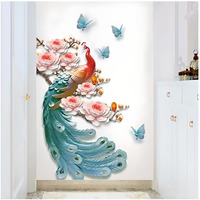 Jaamso Royals Peacock With Colorfull Sticker For Wall, Wall Design, Wall Design Sticker For Hall, Wall Stickers For Bedroom Big Size, Sticker For Wall Decoration (Set Of 2 Wall Sticker Sheet)