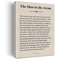 Inspirational Quote Canvas Wall Art The Man In The Arena Canvas Print Positive Theodore Roosevelt Speech Painting Wall Decor Framed Gift 12X15 Inch