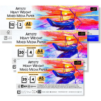 Zen Sangam Artists - Combo Pack Of A3,A4,A5 Heavy Weight Mixed Media Papers - 325 Gsm - Hot Pressed - Smooth Texture Surface - For Heavy-Body Paints, Calligraphy And Brush Pen Lettering