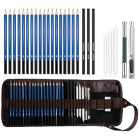 Corslet 29 Pcs Drawing Pencil Set For Artists Sketching Kit Art Tool With Graphite Charcoal Pencils, Paper Erasable Pen, Craft Knife Lightwish (With Canvas Rolling Pouch)