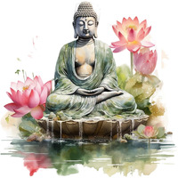 Creative Edge Decorative Buddha Setting On Flower Multicolor Decorative Wall Sticker (61 Cm X 61 Cm)