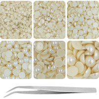 Indikonb Half Cut Pearls For Jewellery Making Craft, Round Flat Back Pastable Acrylic Pearls For Art, Craft, Scrapbooking, Decoration (Cream, Small)