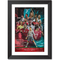 Tenorarts Cristiano Ronaldo Poster All Career Stats Laminated Photo Framed Painting With Matt Finish Black Texture (12 Inches X 9Inches)