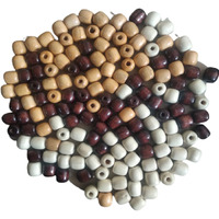 Q1 Beads Multipurpose Big Hole Wooden Beads - 150 Pieces. 16X17 Mm Beige, Brown, White Tri Colors Mix (6 Mm Hole)
