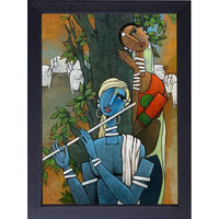 Vsk Sketch Art Studio Wooden God Krishna Painting For Home Decoration For Dining Room (8 X 12 Inch)