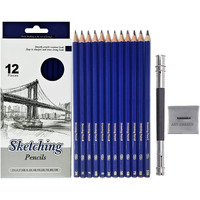Sketching Kit - 14 Pcs Beginners Sketch & Drawing Tool Kitart Set -Includes 12 Graphite Pencils, 1Pc Kneadable Eraser, 1 Pc Pencil Extender
