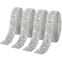 Maycreate 4 Rolls Self Adhesive Bling Rhinestone Strips Diamond Ribbon, Glitter Resin Diamond Belt Sparkling Ribbon Stickers Wrap Crystal Roll For Wall Decoration, Diy Arts Crafts