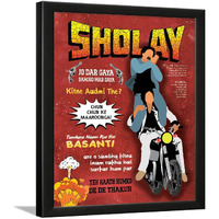 Chaka Chaundh - Sholay - Amitabh Bachchan, Dharmendra, Hema Malini, Framed Poster - Bollywood Hindi Cinema Movies Poster - (14 X 11 Inches)