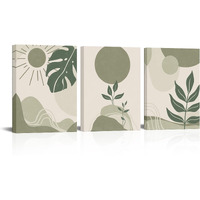 Homeoart 3 Piece Boho Wall Art Prints Mid Century Modern Home Decor Paintings Abstract Geometric Wall Art Framed Ready To Hang (Sage Green)