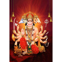 Panchmukhi Hanuman Poster For Wall | Panchmukhi Hanuman Ji Sticker Small | Red Panchmukhi Hanuman Poster | Panchmukhi Hanuman Yantra Sticker | Lord Hanuman Posters For Room Decoration